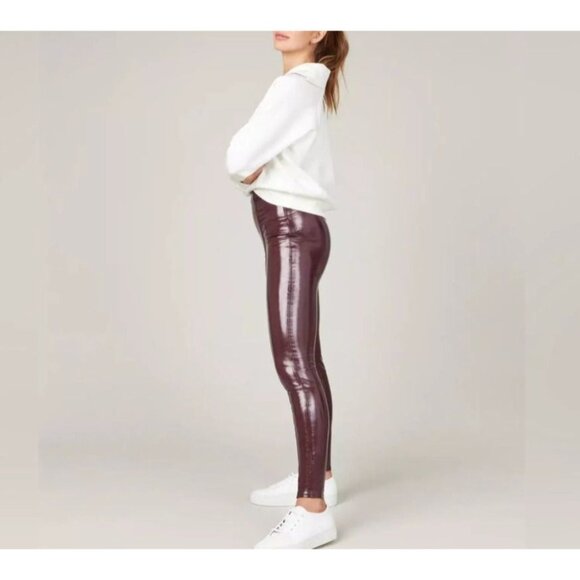 Spanx Fully Lined Shaping Legging Faux Patent Leather Shiny Ruby Womens Medium - Picture 1 of 16